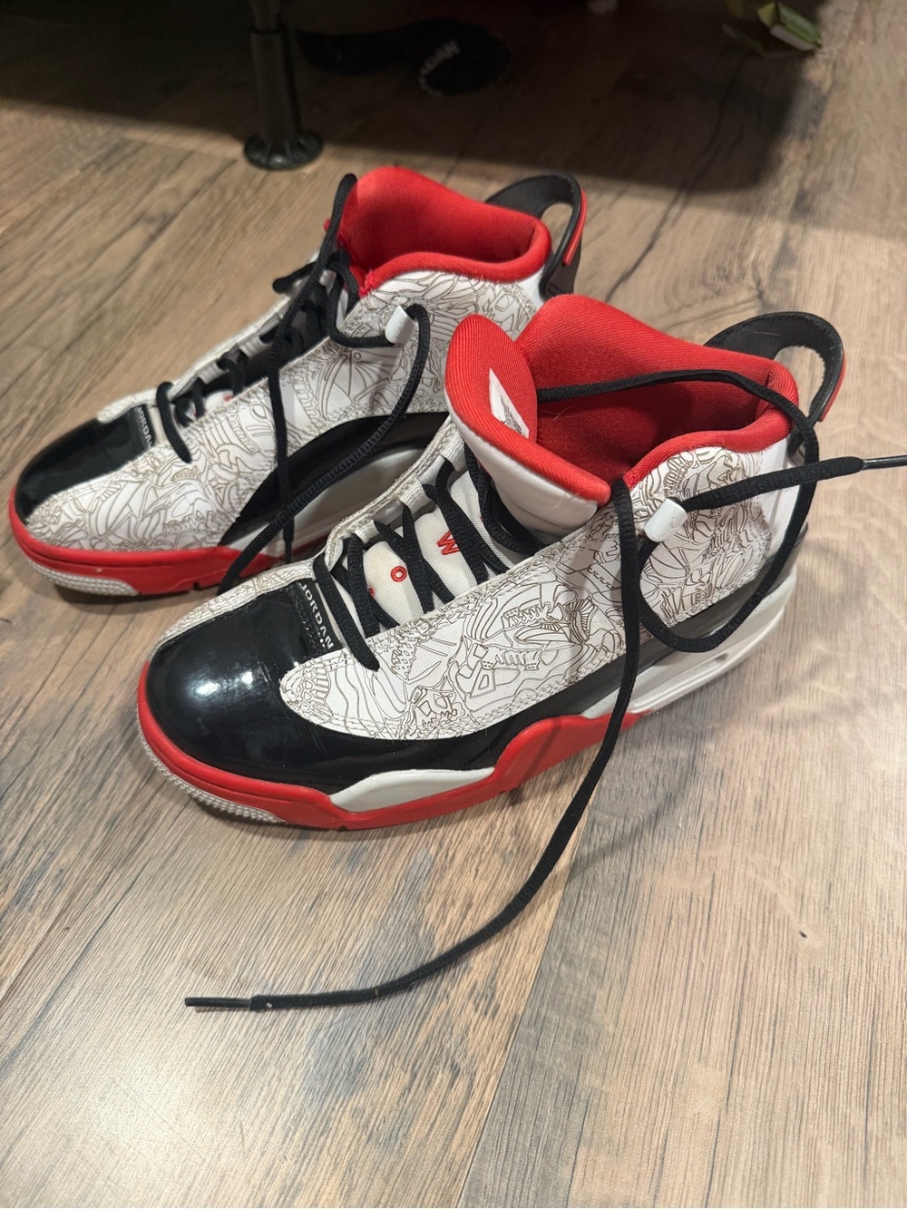 Jordan Kids High-Top Sneakers in White, Black & Red
